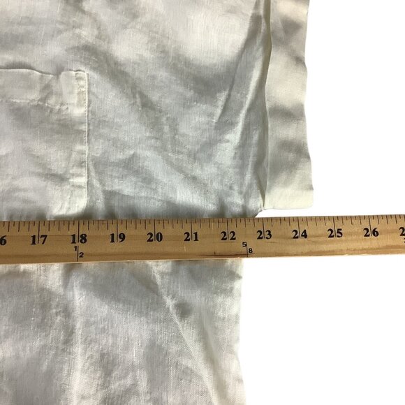 Charter Club Women’s White Linen Button Front Tie Hem Shirt Size M Collarless - Picture 9 of 16